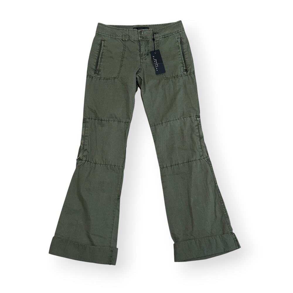 Sanctuary Olive Green Cargo Pants 24 Low Rise Flare Zipper Pockets Utility NWT